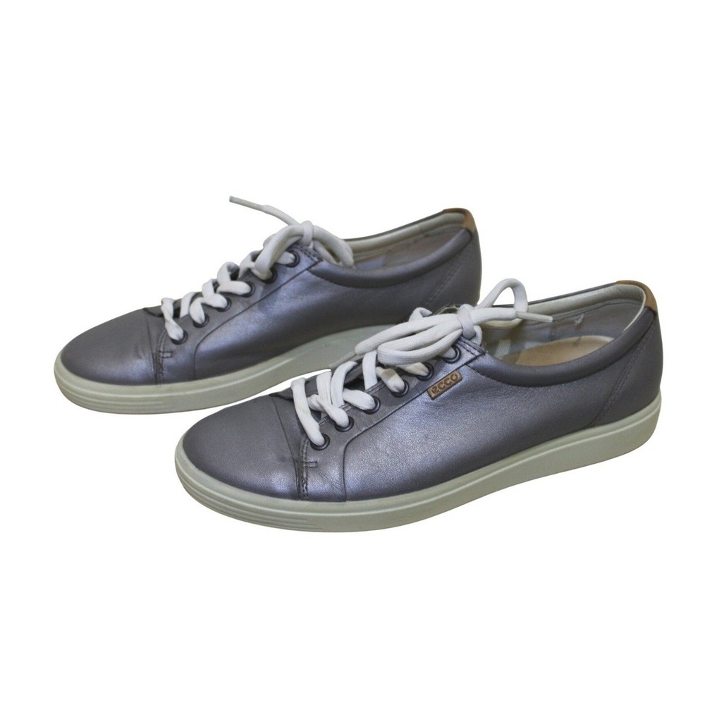 ECCO Soft 7 Sneaker Womens 8 Metallic Grey Leather Lace Up